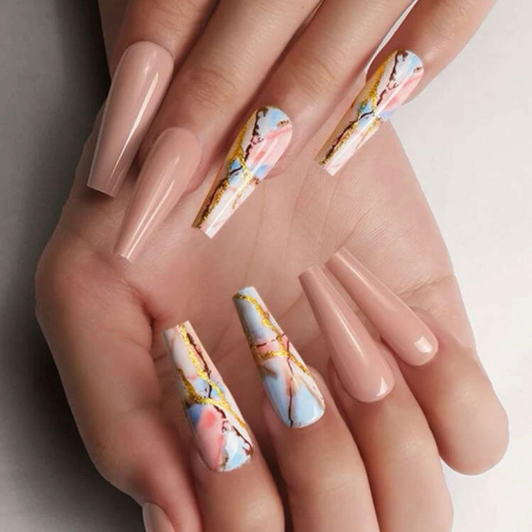 Nail Money: Nude Marble Coffin Nails | False Press On Nails – Shop Nail  Money