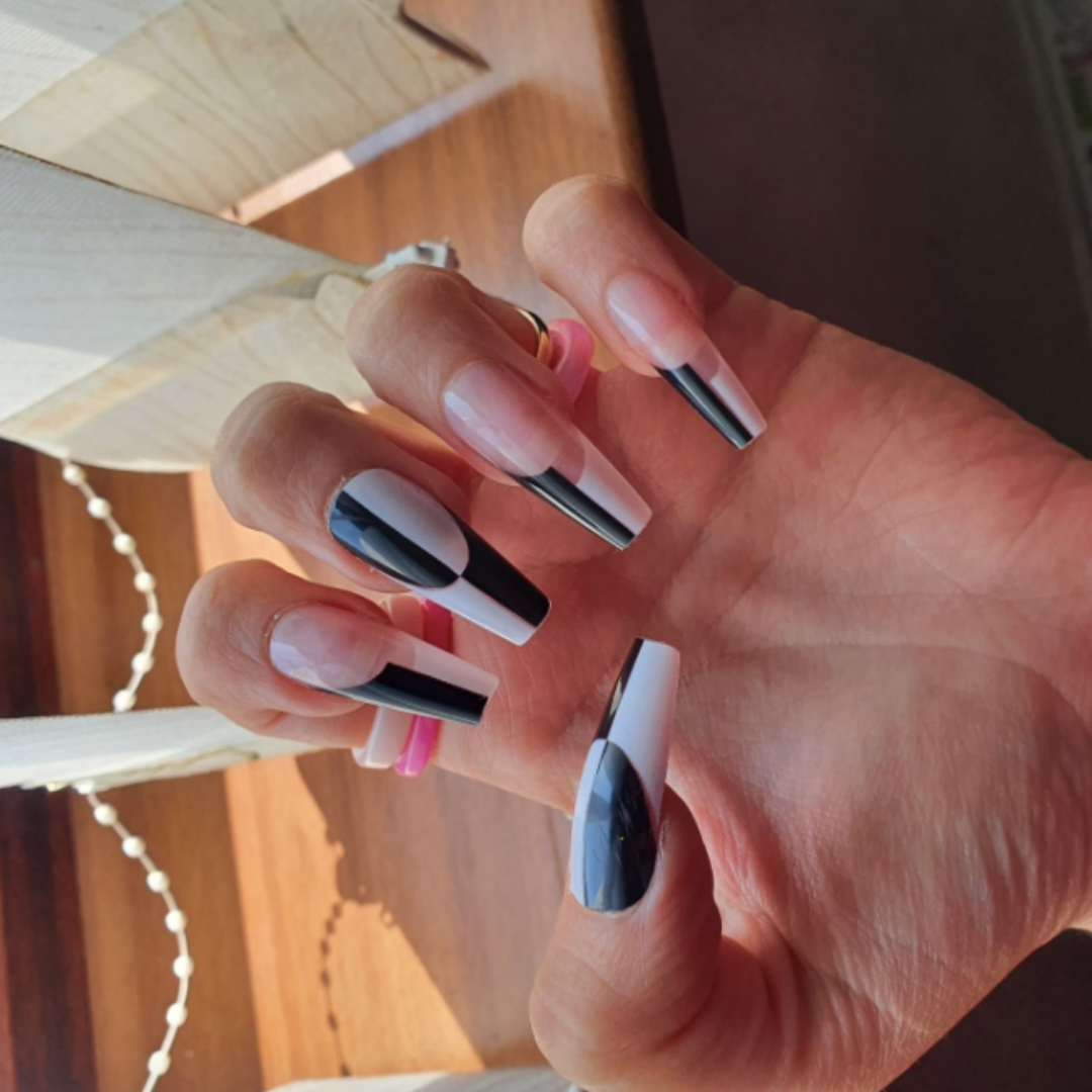 black and white tip acrylic nails